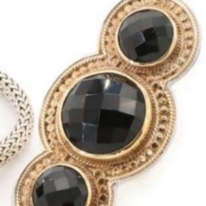 Anna Beck Sterling Silver Vermeil Faceted onyx Ring Statement Pointer